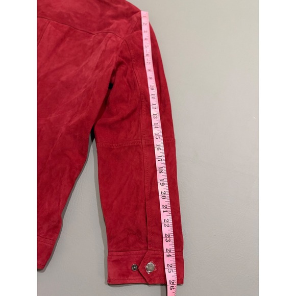 Paul Fredrick Suede Leather Jacket Mens L Red New Zip Front Harrington jacket - Picture 9 of 16